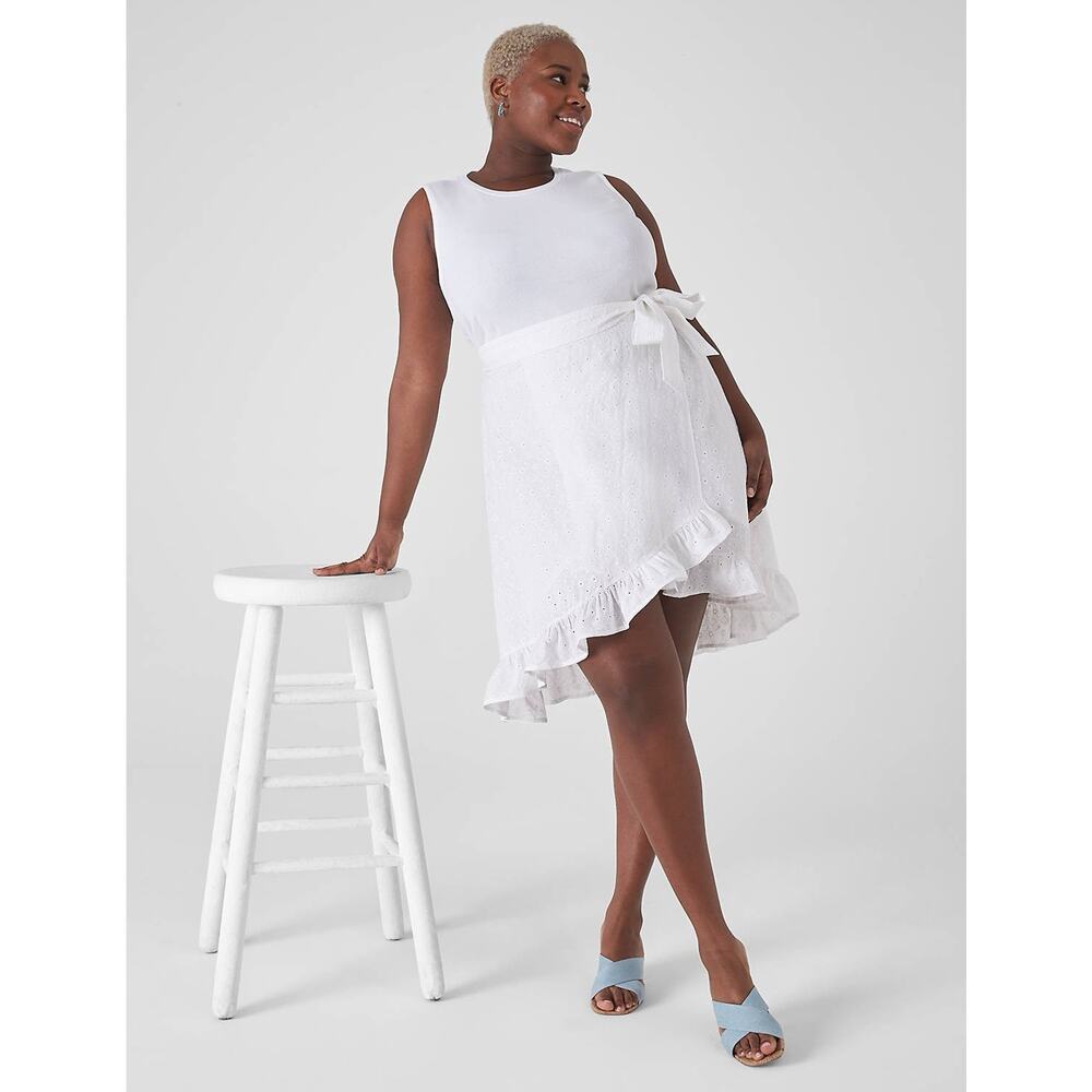 NWT Lane Bryant White Eyelet Dress Sz 22 Mixed Fabric‎ Ruffle Floral Tie Waist